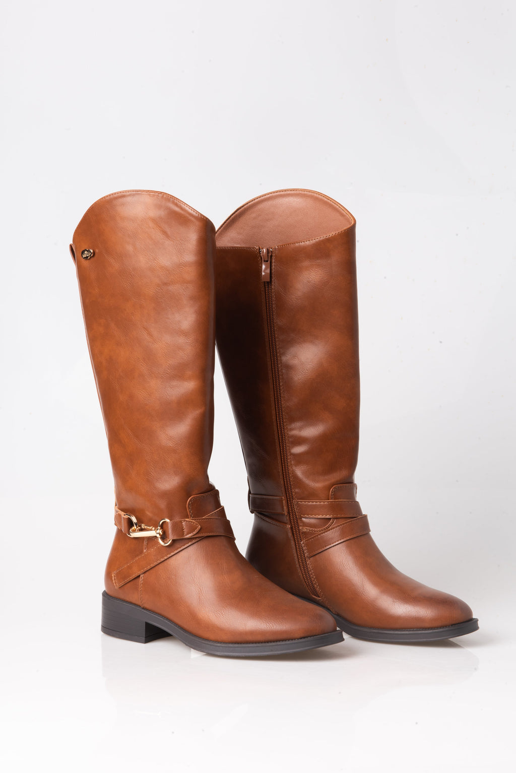 BOTA ALTA CAMEL DE MUJER ESTILO ECUESTRE CON HEBILLA | 2720 PU Camel