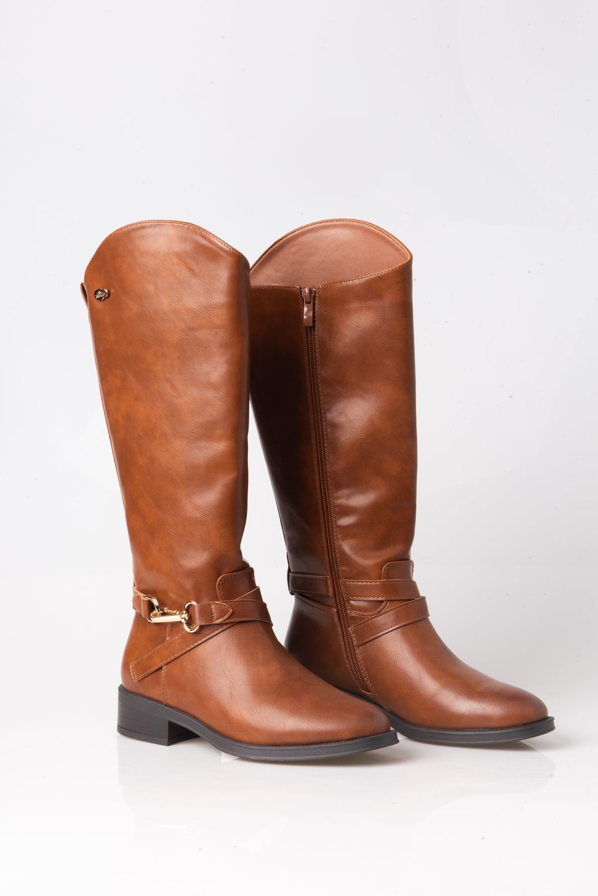 BOTA ALTA CAMEL DE MUJER ESTILO ECUESTRE CON HEBILLA | 2720 PU Camel