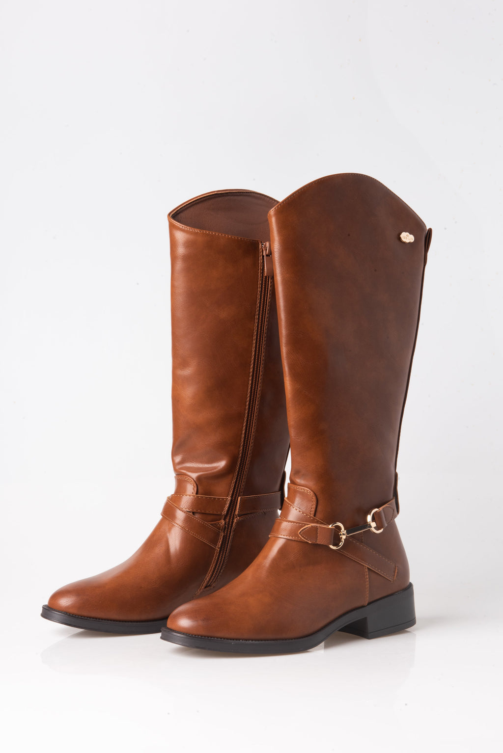 BOTA ALTA CAMEL DE MUJER ESTILO ECUESTRE CON HEBILLA | 2720 PU Camel