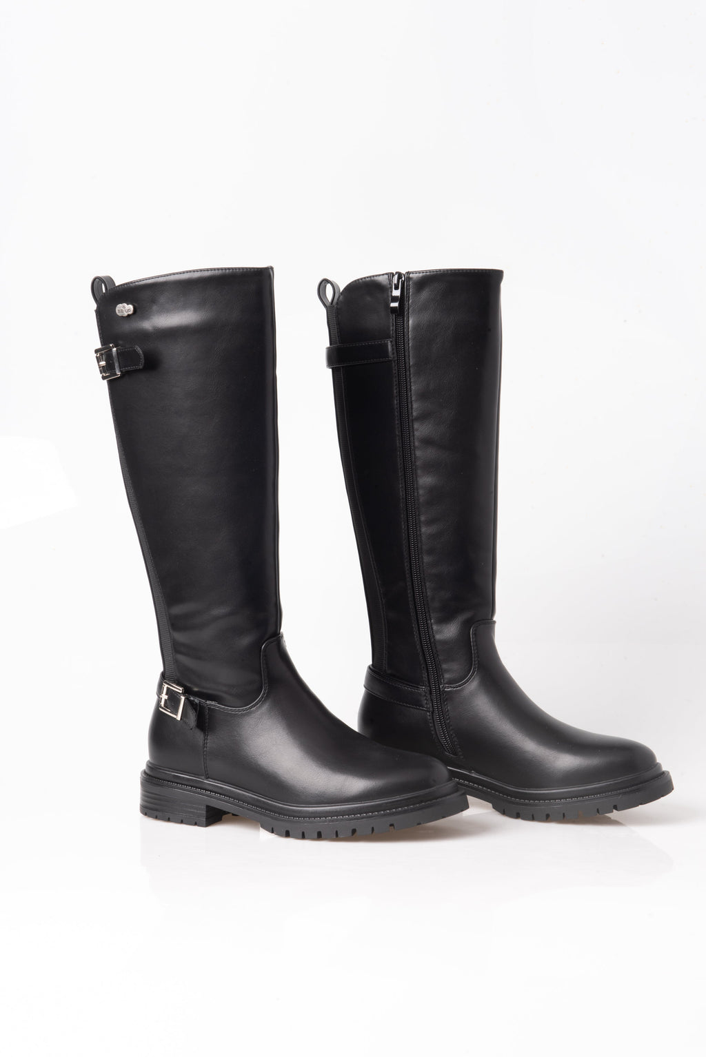 BOTA ALTA NEGRA DE MUJER CON HEBILLA Y TACÓN BAJO | 2721 PU Negro
