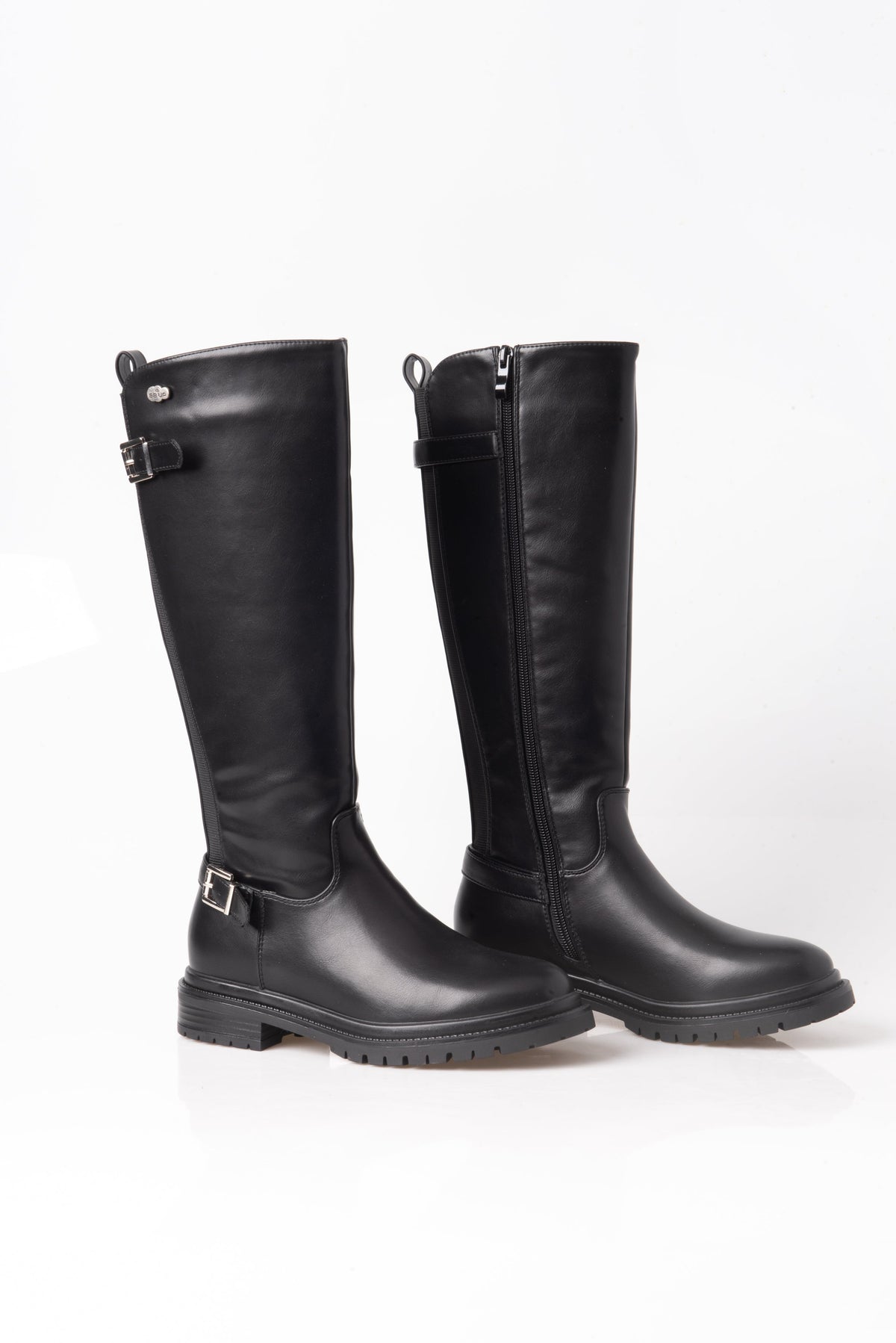 BOTA ALTA NEGRA DE MUJER CON HEBILLA Y TACÓN BAJO | 2721 PU Negro