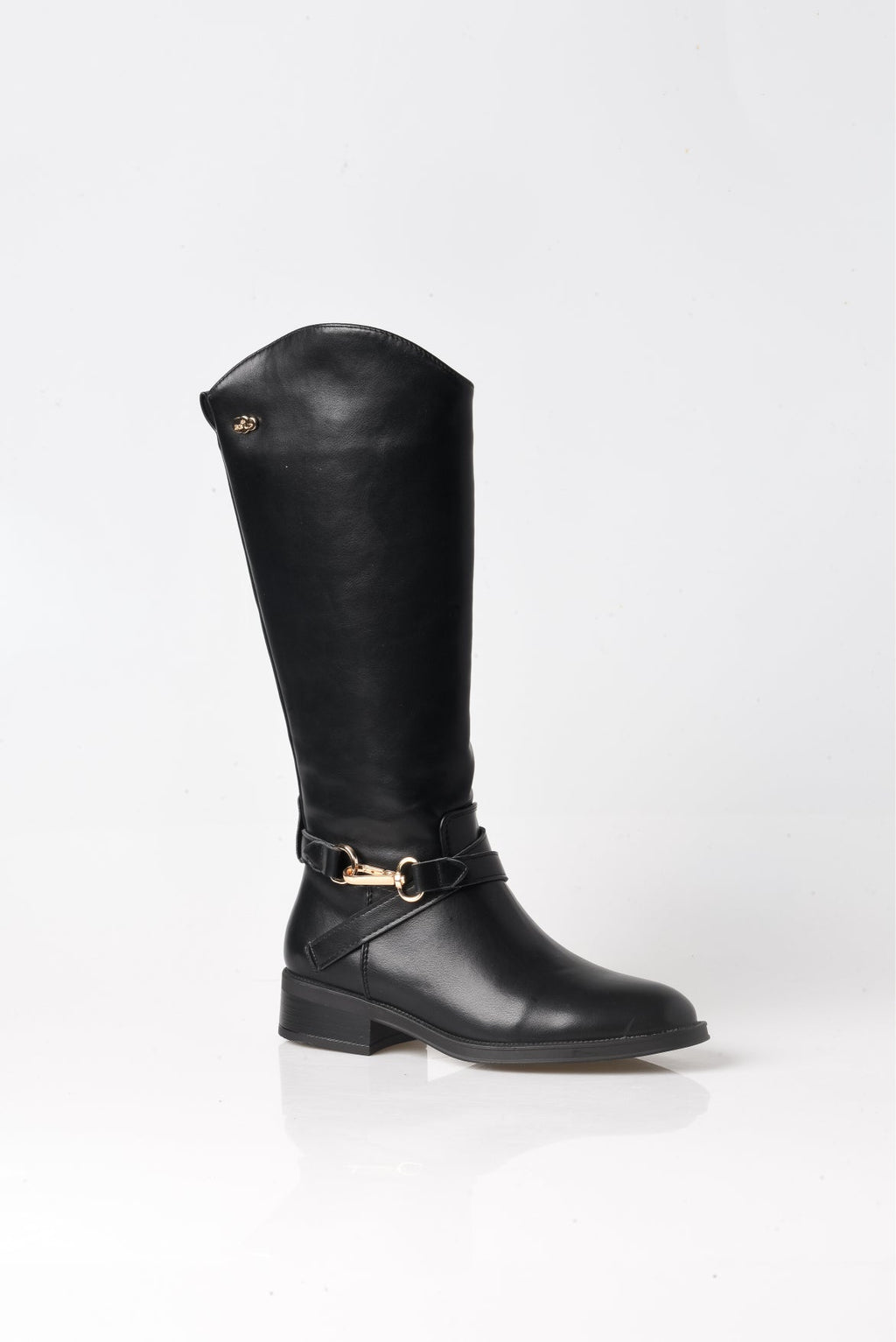 BOTA ALTA NEGRA DE MUJER ESTILO ECUESTRE CON HEBILLA | 2720 PU Negro