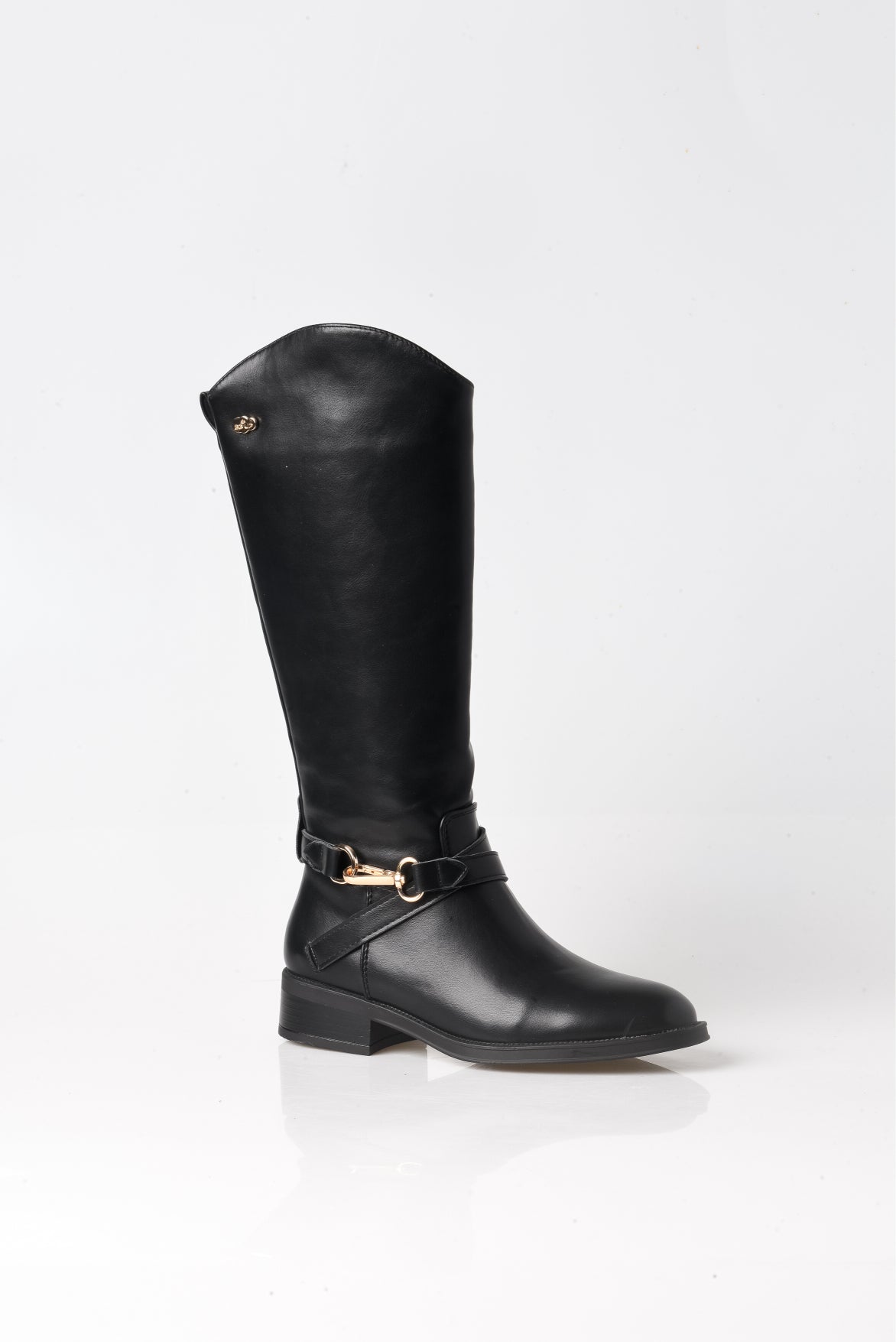 BOTA ALTA NEGRA DE MUJER ESTILO ECUESTRE CON HEBILLA | 2720 PU Negro