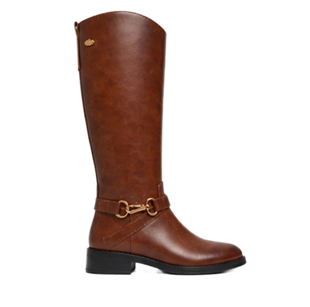 BOTA ALTA CAMEL DE MUJER ESTILO ECUESTRE CON HEBILLA | 2720 PU Camel