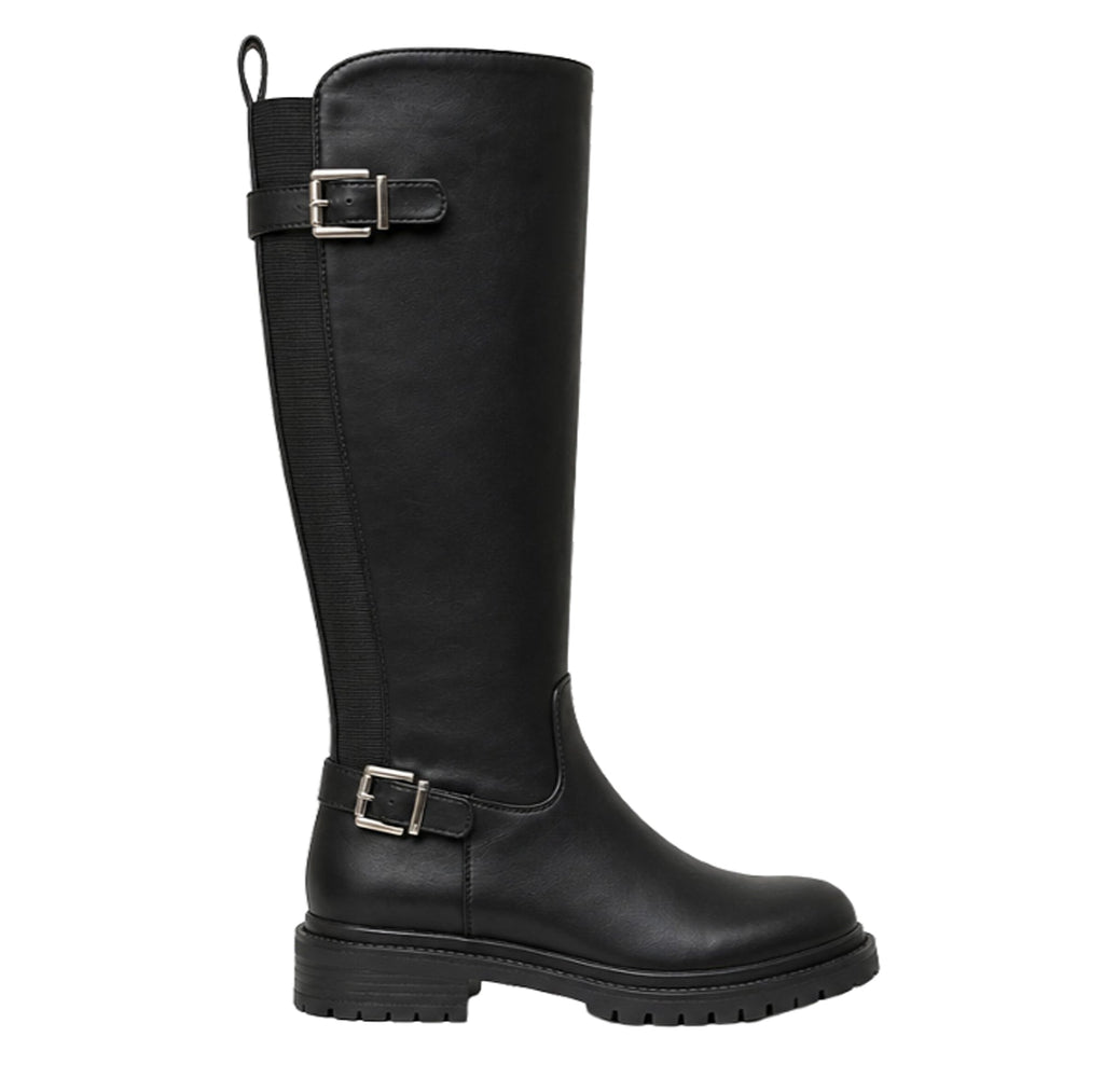 BOTA ALTA NEGRA DE MUJER CON HEBILLA Y TACÓN BAJO | 2721 PU Negro