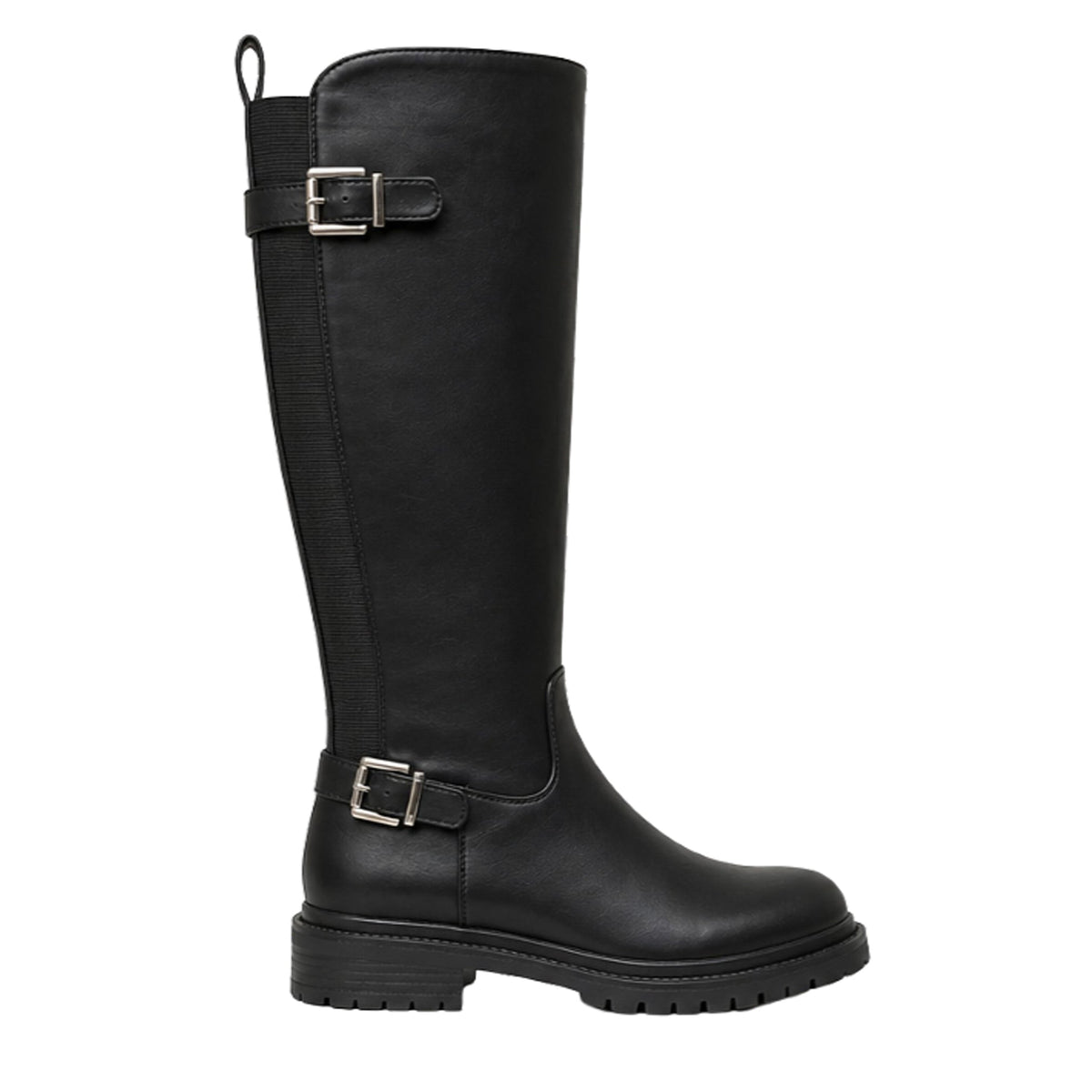 BOTA ALTA NEGRA DE MUJER CON HEBILLA Y TACÓN BAJO | 2721 PU Negro