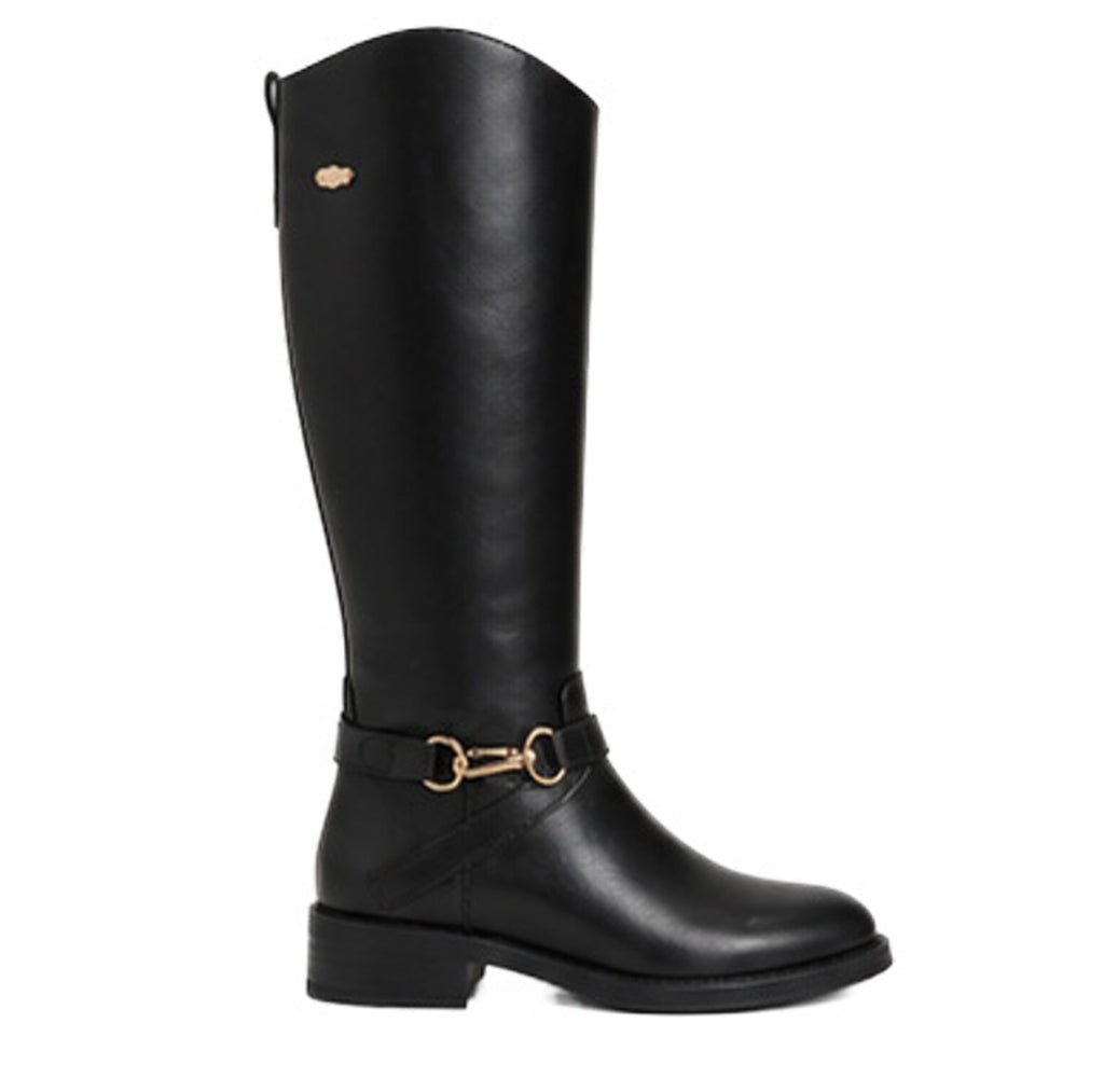 BOTA ALTA NEGRA DE MUJER ESTILO ECUESTRE CON HEBILLA | 2720 PU Negro