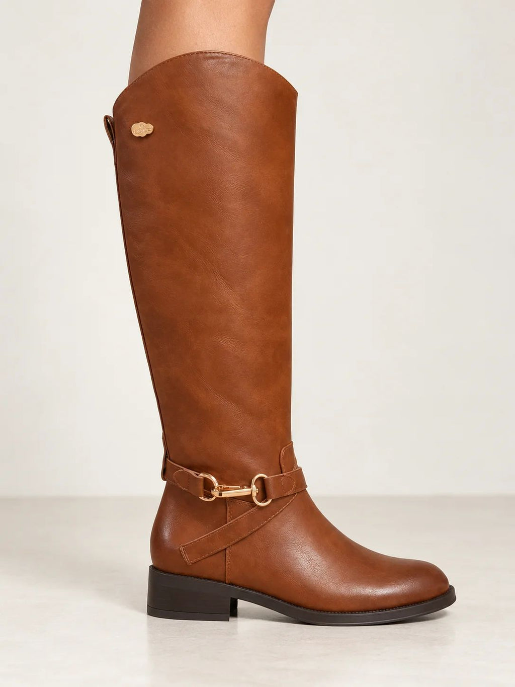 BOTA ALTA CAMEL DE MUJER ESTILO ECUESTRE CON HEBILLA | 2720 PU Camel