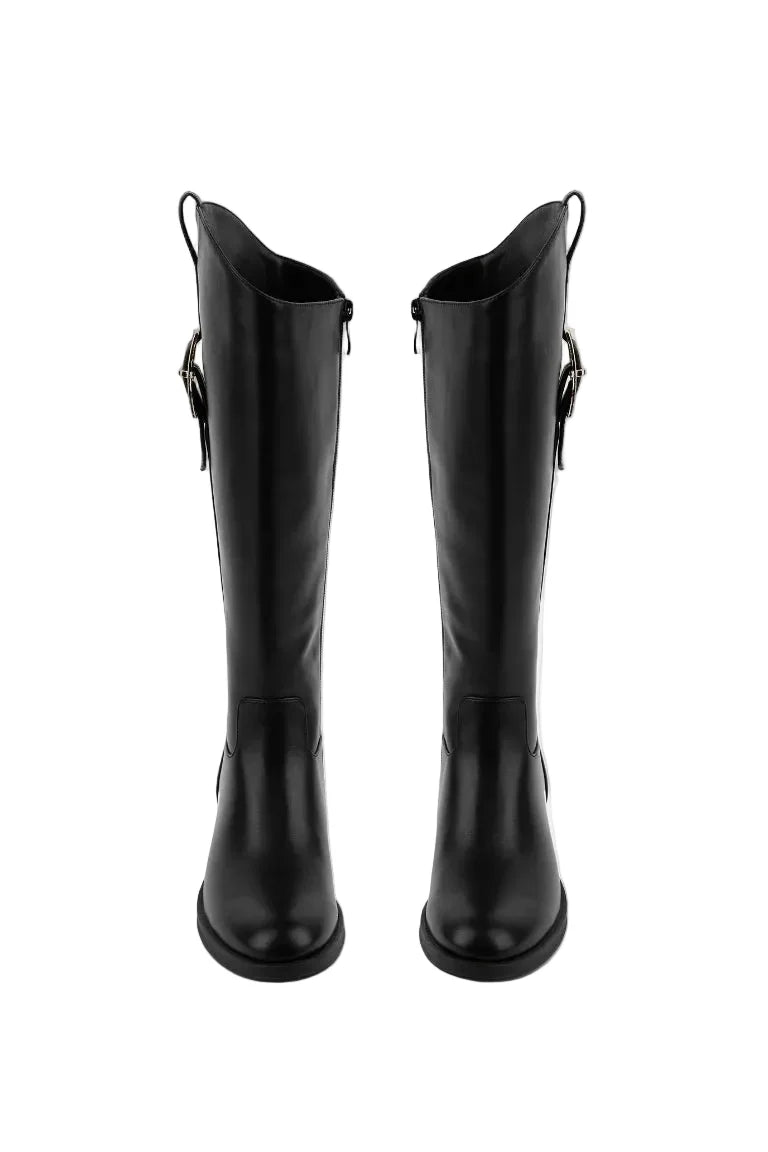 BOTA ALTA NEGRA DE MUJER CON ASPECTO HÍPICA | 2639 PU NEGRO
