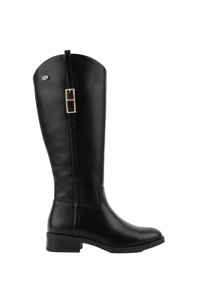 BOTA ALTA NEGRA DE MUJER CON ASPECTO HÍPICA | 2639 PU NEGRO