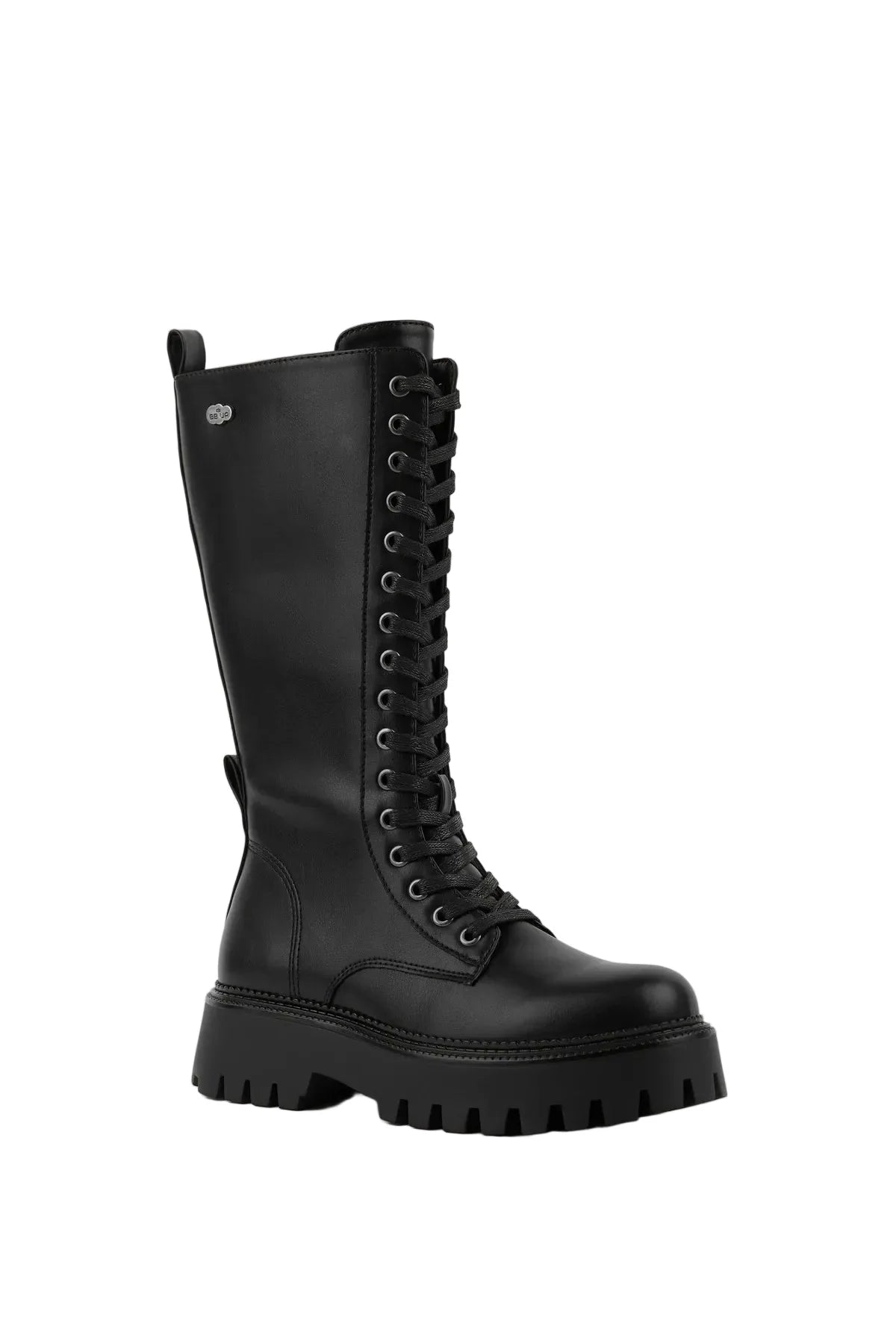 BOTA ALTA MILITAR NEGRA DE MUJER CON CORDONES | 2610 PU NEGRO