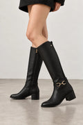 BOTA ALTA NEGRA DE MUJER CON HEBILLA DORADA | 2741 PU Negro