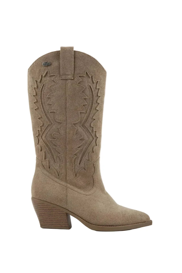 BOTA COWBOY DE MUJER BORDADA ANTE CREMA CON TACÓN | 2642 ANTE BEIGE