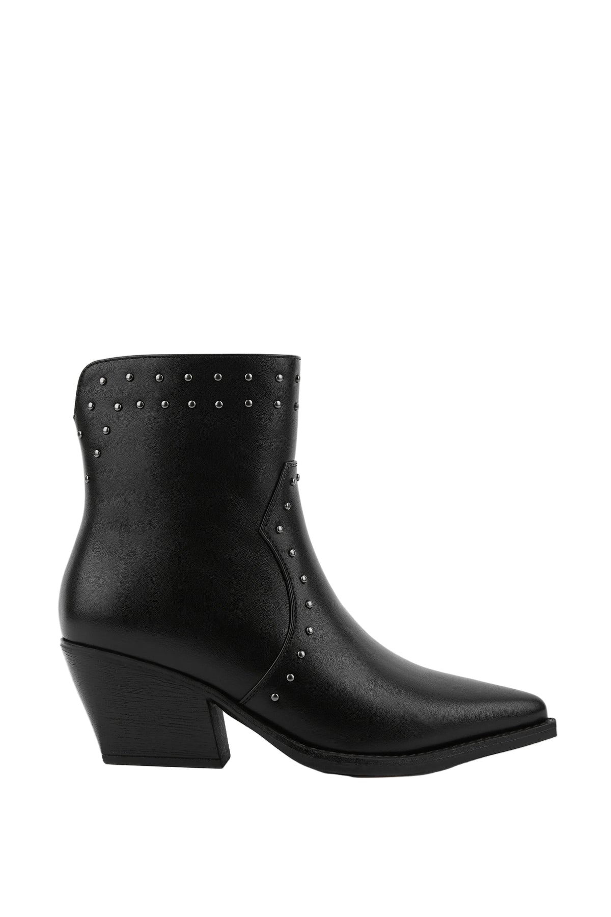 BOTÍN COWBOY NEGRO DE MUJER CON TACÓN Y TACHAS | 2640 PU NEGRO