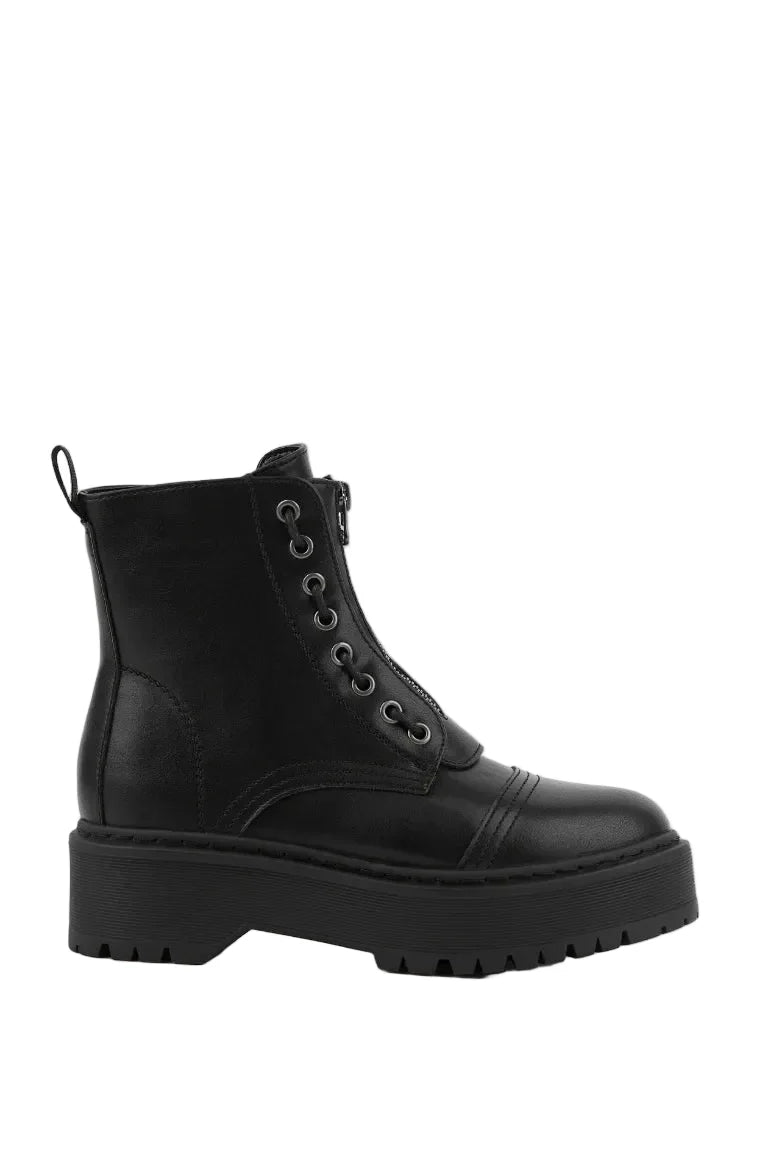 BOTÍN MILITAR NEGRO DE MUJER CON CREMALLERA CENTRAL | 1001 PU NEGRO