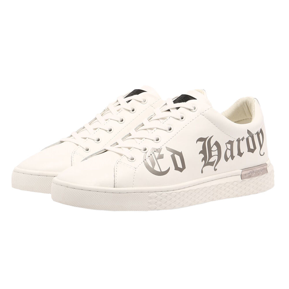 Ed Hardy Script Low Top White-Gun Metal